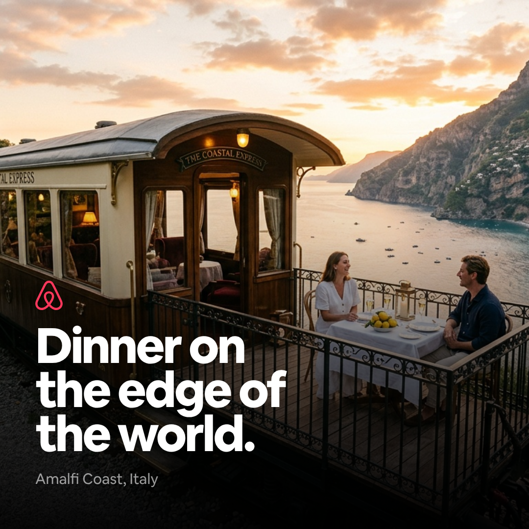 Airbnb banner - Vintage train on Amalfi Coast